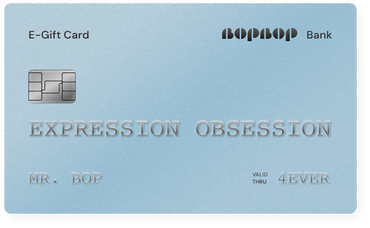 Blue e-gift card with 'BOPBOP' branding and text on a light blue background